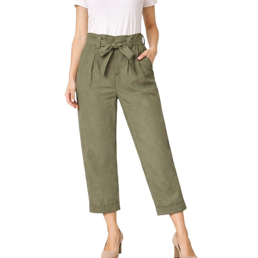 J.O.A. Venture Women's Medium Green Paperbag High Waist Belted Cropped Pants